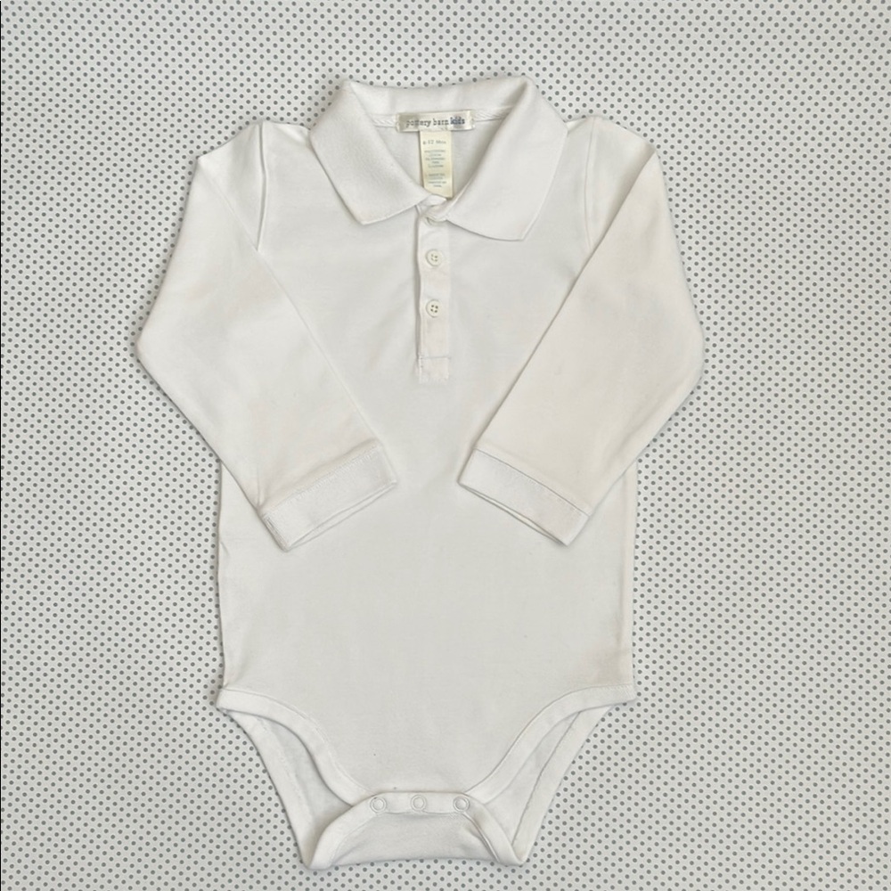 Classic White Pique Long Sleeve Baby Polo Onesie